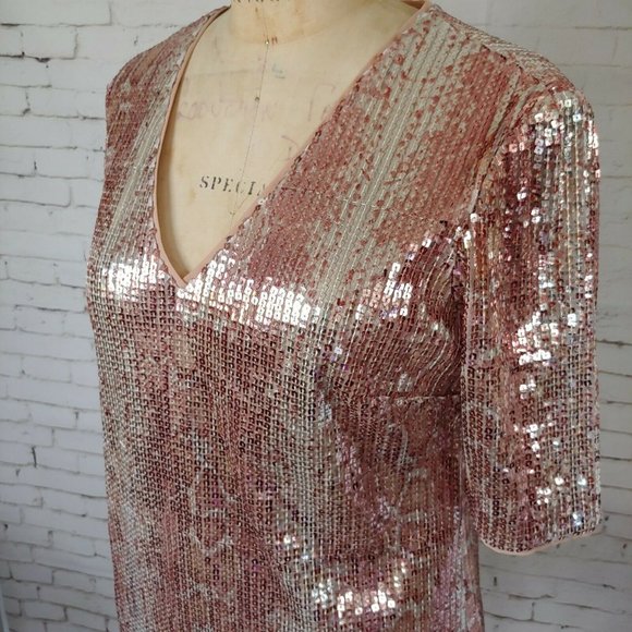 ❤️SOLD❤️Donna Morgan Copper Pink Sequins Animal - Picture 2 of 7